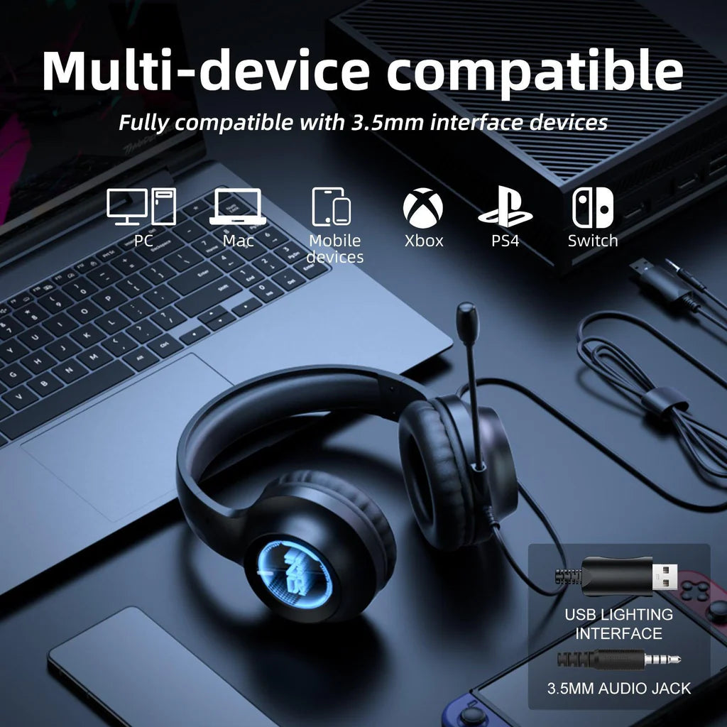 سماعة الألعاب السلكية ONIKUMA X36 بتصميم RGB وكابل 2.1 متر - أسود