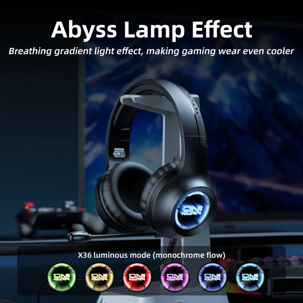 سماعة الألعاب السلكية ONIKUMA X36 بتصميم RGB وكابل 2.1 متر - أسود
