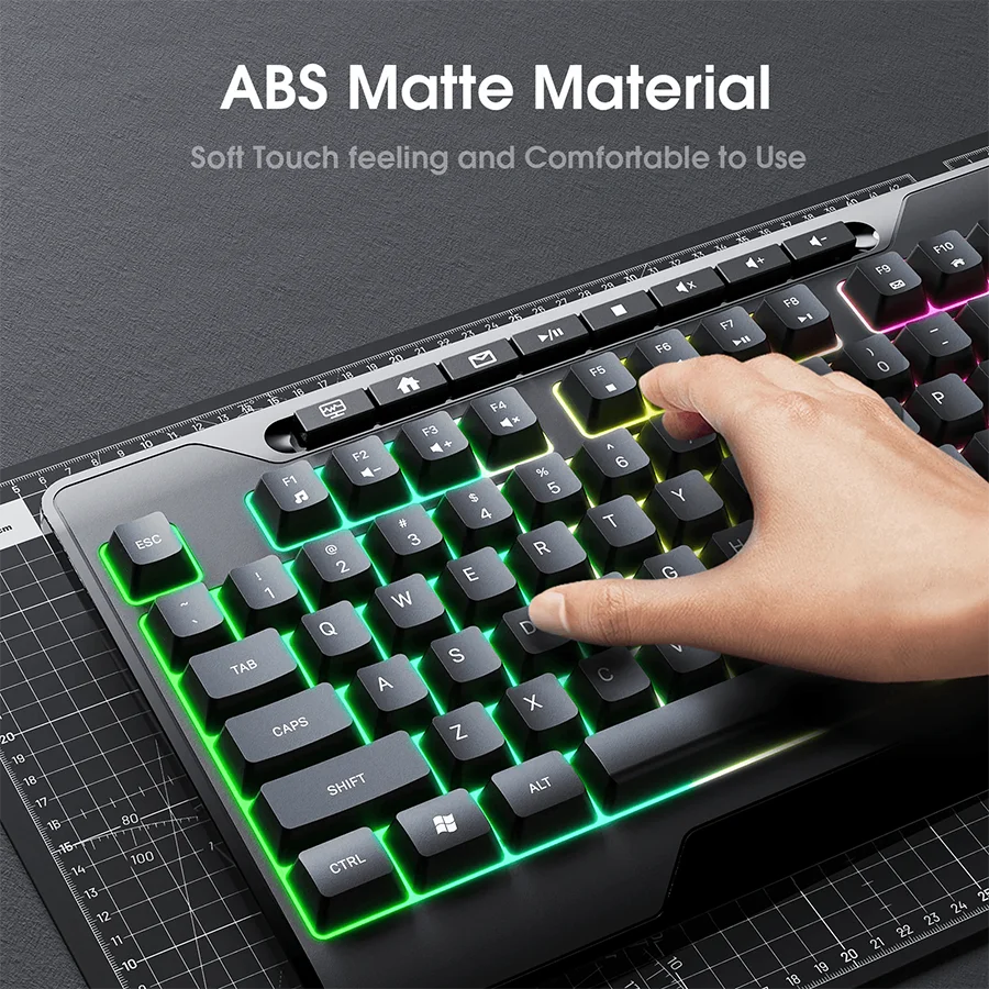 لوحة مفاتيح الألعاب السلكية ONIKUMA G32 بإضاءة خلفية RGB، و104 مفاتيح، وتحكم بالوسائط المتعددة، وكابل بطول 1.35 متر - أسود