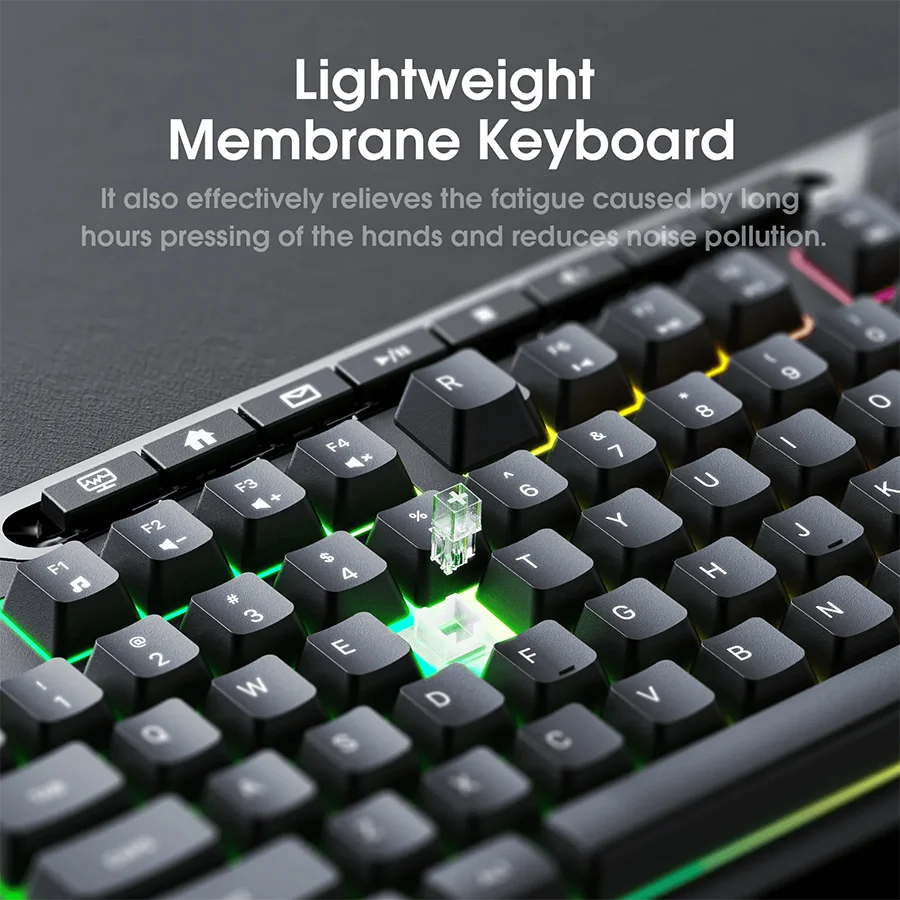 لوحة مفاتيح الألعاب السلكية ONIKUMA G32 بإضاءة خلفية RGB، و104 مفاتيح، وتحكم بالوسائط المتعددة، وكابل بطول 1.35 متر - أسود