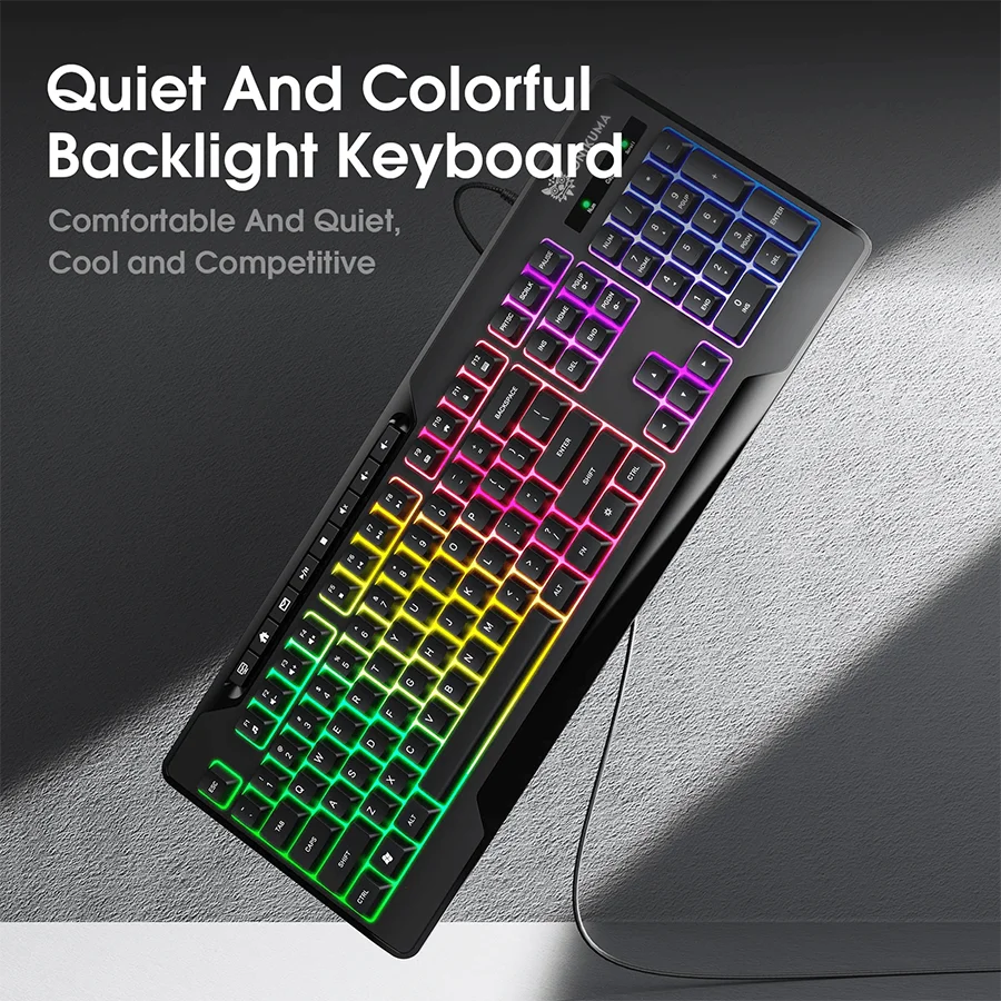 لوحة مفاتيح الألعاب السلكية ONIKUMA G32 بإضاءة خلفية RGB، و104 مفاتيح، وتحكم بالوسائط المتعددة، وكابل بطول 1.35 متر - أسود
