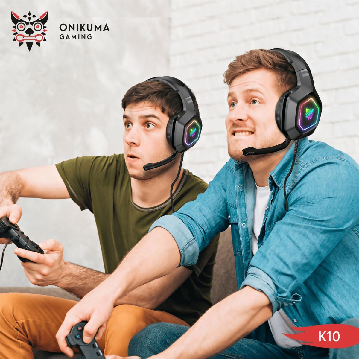 سماعة الألعاب السلكية ONIKUMA K10 مع إضاءة RGB وميكروفون مدمج وكابل بطول 1.5 متر - أسود