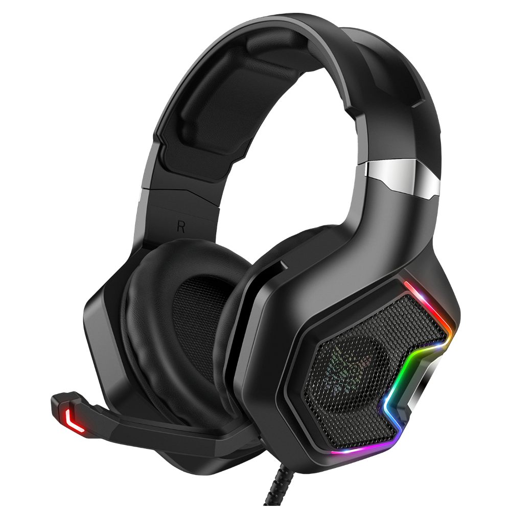 ONIKUMA K10 PRO Wired Gaming Headset with RGB Lighting, Built-in Mic, and 2.2m 3.5mm Cable – Black
