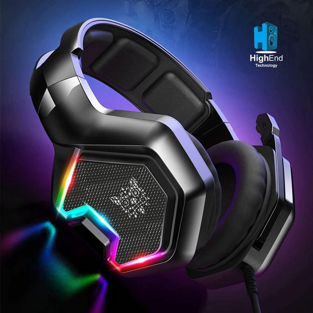 سماعة الألعاب السلكية ONIKUMA K10 PRO مع إضاءة RGB وميكروفون مدمج وكابل 3.5 مم بطول 2.2 متر - أسود