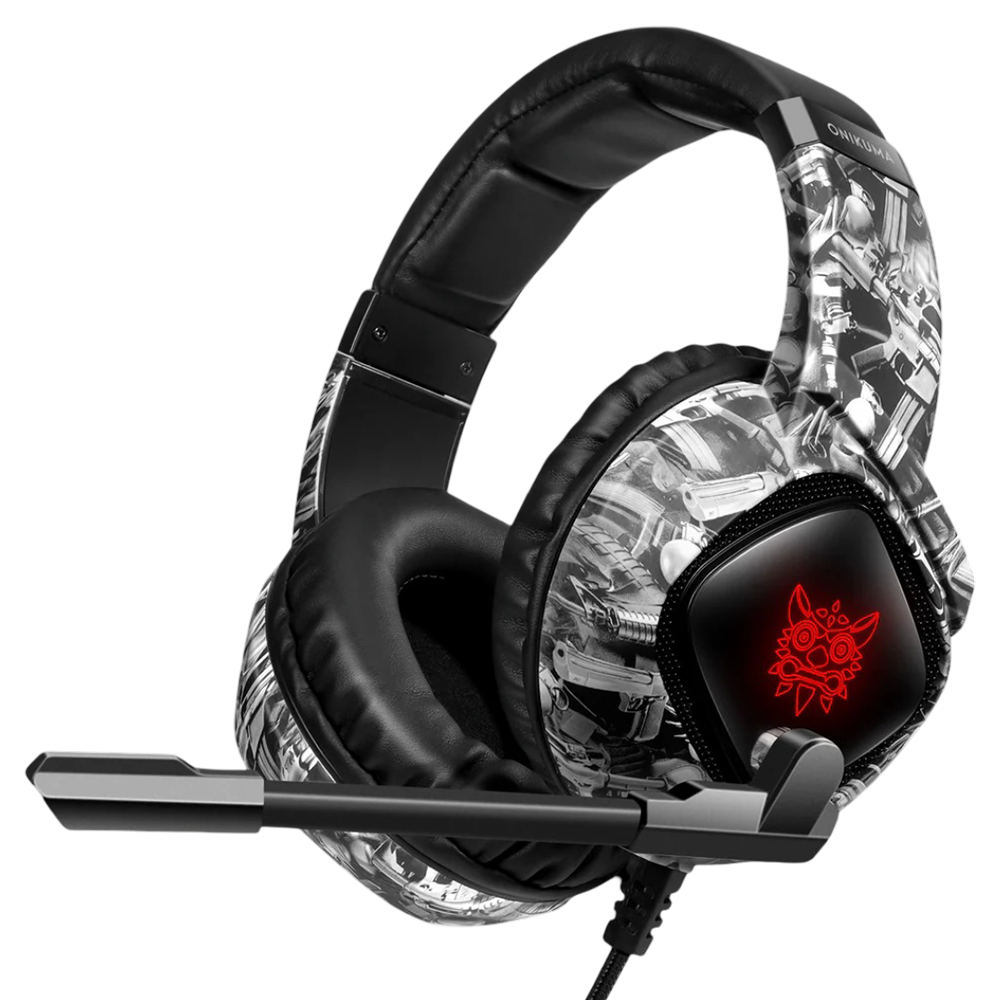ONIKUMA K19 Wired Gaming Headset with RGB Lighting, Built-in Mic, USB and 3.5mm Connection, and 2.2m Cable – Camouflage Gray