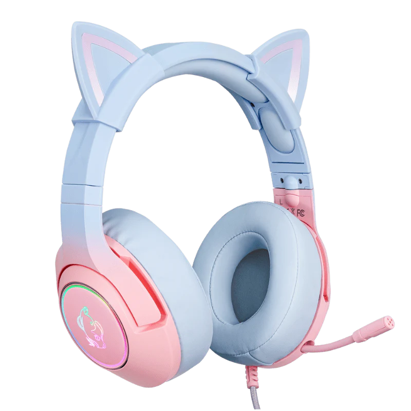 سماعة الألعاب السلكية ONIKUMA K9 بصوت محيطي 7.1، تصميم أذن القط RGB، اتصال USB، وكابل 2.2 متر - أزرق