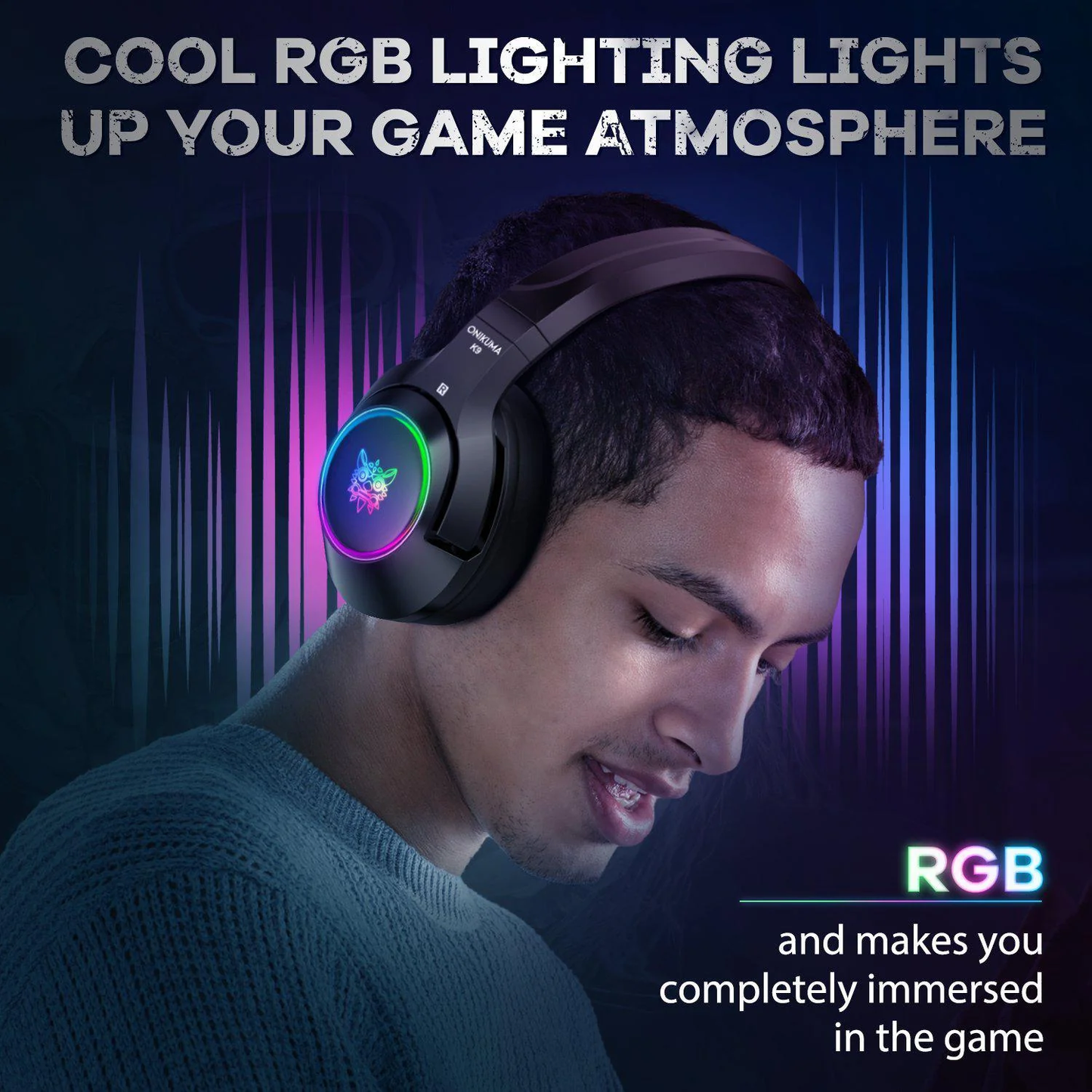 سماعة الألعاب السلكية ONIKUMA K9 مع إضاءة RGB وميكروفون مدمج ومنفذ USB ومنفذ 3.5 مم وكابل 2.2 متر - أسود