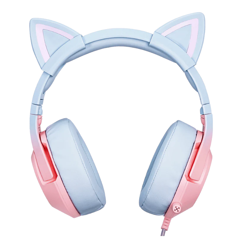 سماعة الألعاب السلكية ONIKUMA K9 بصوت محيطي 7.1، تصميم أذن القط RGB، اتصال USB، وكابل 2.2 متر - أزرق