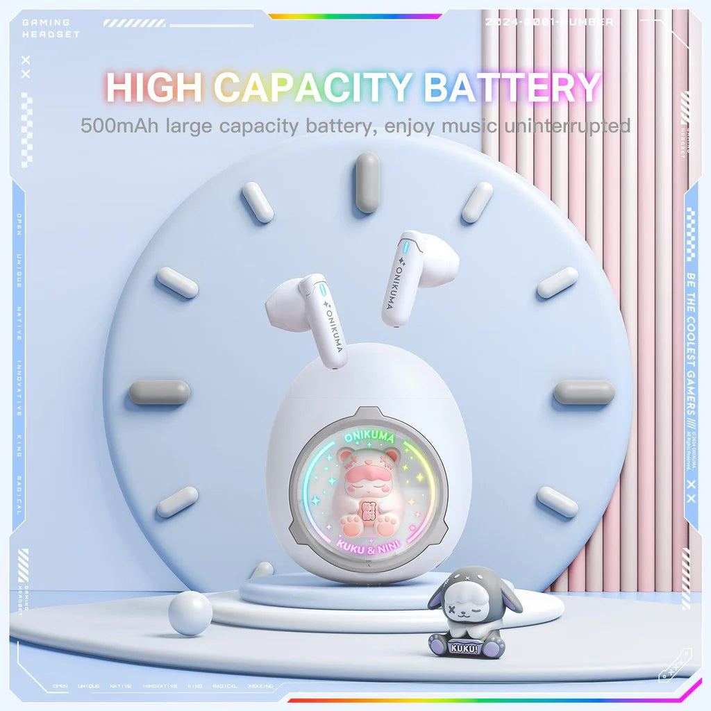 سماعات أذن لاسلكية ONIKUMA T302 مزودة بتقنية بلوتوث 5.3 وإضاءة RGB وأغطية DIY وبطارية تدوم 5 ساعات - بيضاء