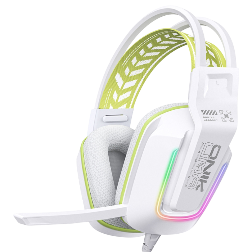 ONIKUMA X13 Wired Gaming Headphones with RGB Lighting, Built-in Mic, USB and 3.5mm Connection, and 2.2m Cable – White