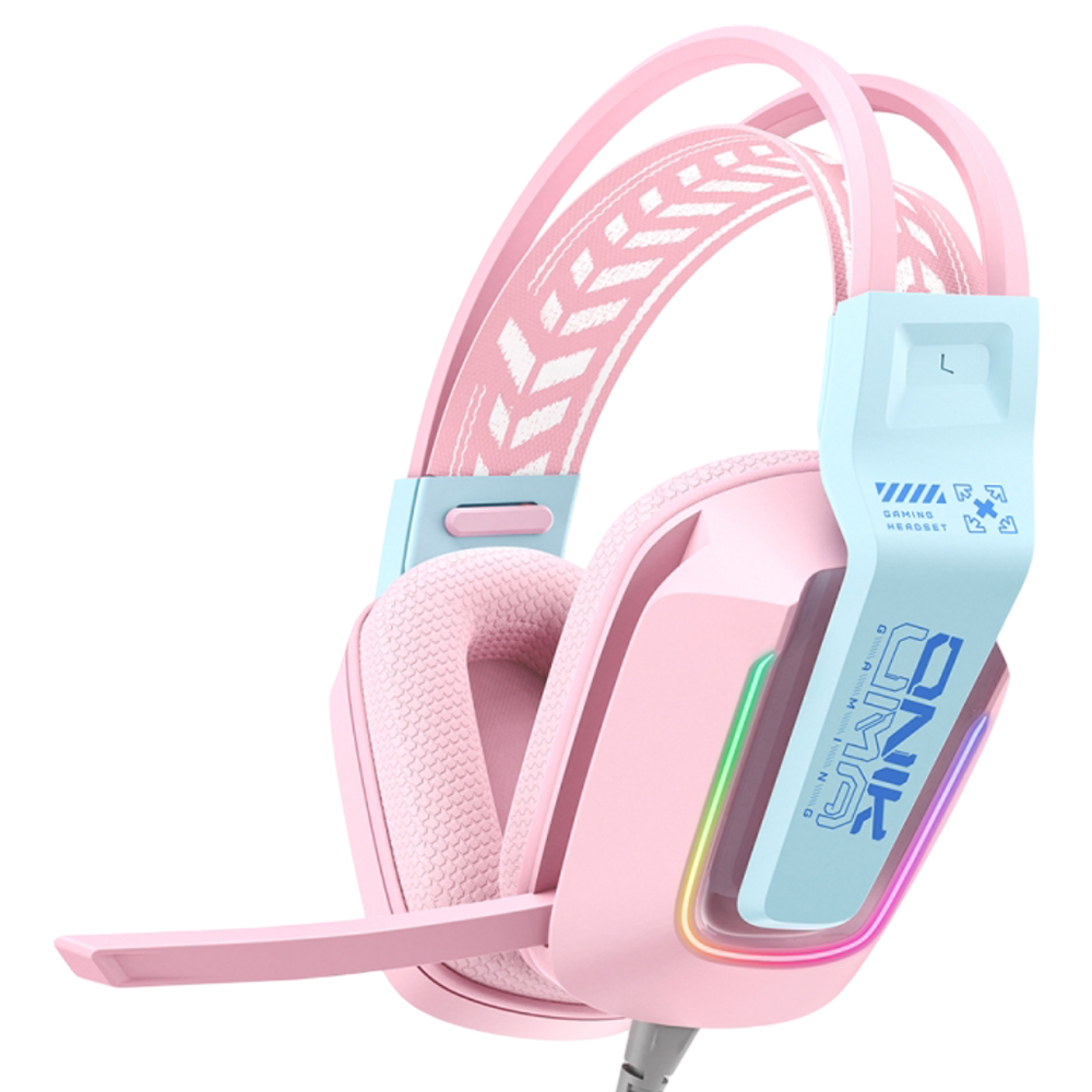 ONIKUMA X13 Wired Gaming Headphones with RGB Lighting, Built-in Mic, USB and 3.5mm Connection, and 2.2m Cable – Pink