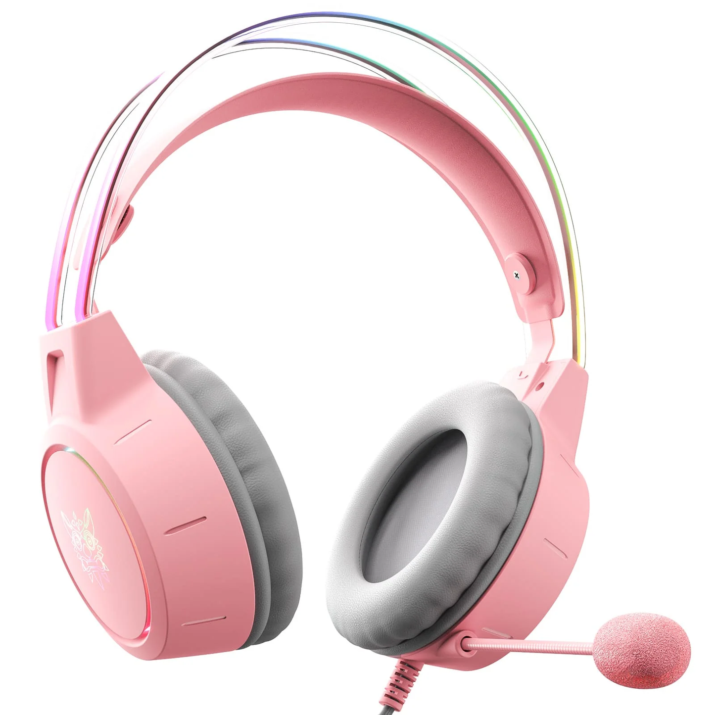 سماعة رأس سلكية للألعاب ONIKUMA X15 PRO مزودة بإضاءة RGB، واتصال من النوع C وUSB، وكابل بطول 2.2 متر - وردي