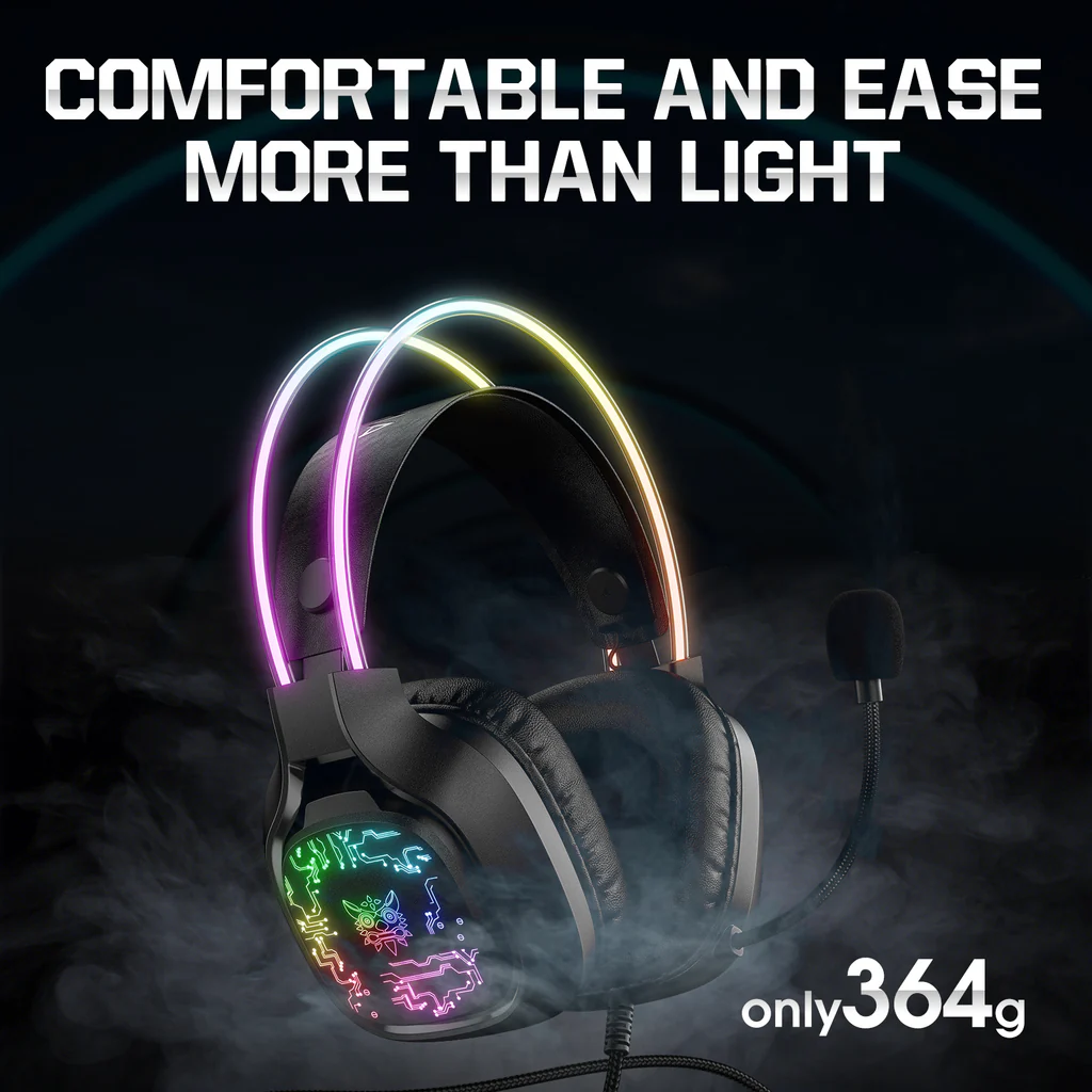 سماعة الألعاب السلكية ONIKUMA X22 مع إضاءة RGB لعصابة الرأس، ومنفذ USB ومنفذ 3.5 مم، وكابل بطول 1.8 متر - أسود