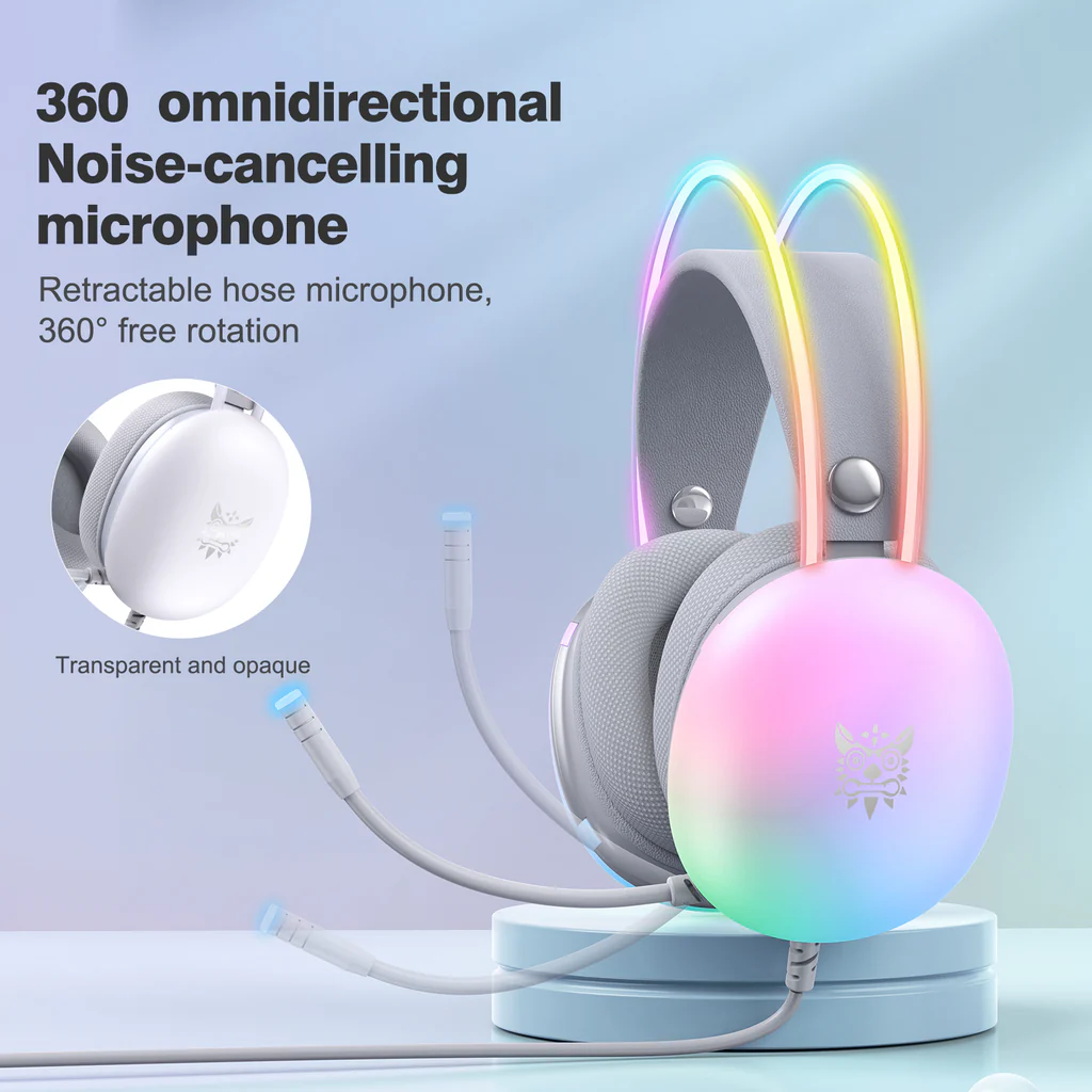 سماعة الألعاب السلكية ONIKUMA X25 مع إضاءة RGB، ومنفذ USB ومنفذ 3.5 مم، وكابل بطول 2 متر - أبيض