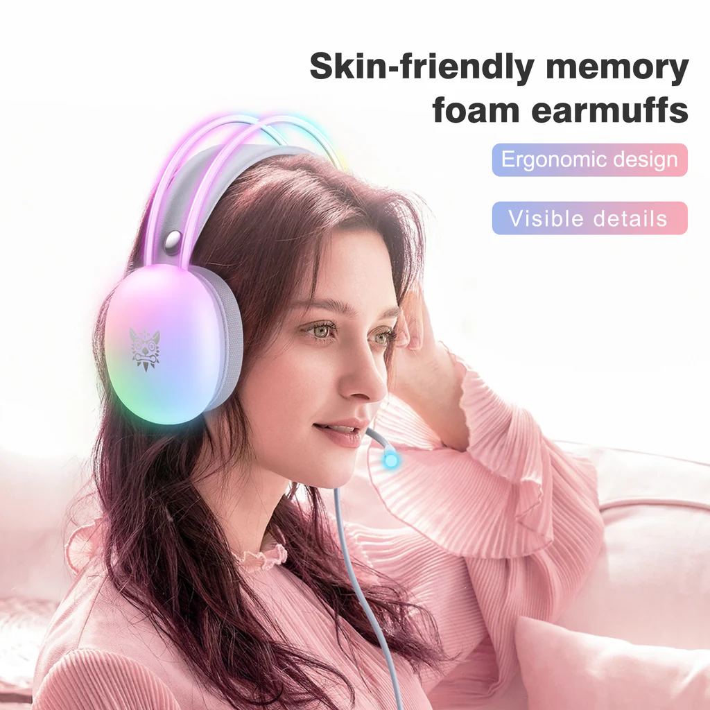 سماعة الألعاب السلكية ONIKUMA X25 مع إضاءة RGB، ومنفذ USB ومنفذ 3.5 مم، وكابل بطول 2 متر - أبيض