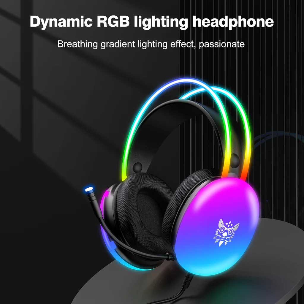سماعة الألعاب السلكية ONIKUMA X25 مع إضاءة RGB، ومنفذ USB ومنفذ 3.5 مم، وكابل بطول 2 متر - أسود