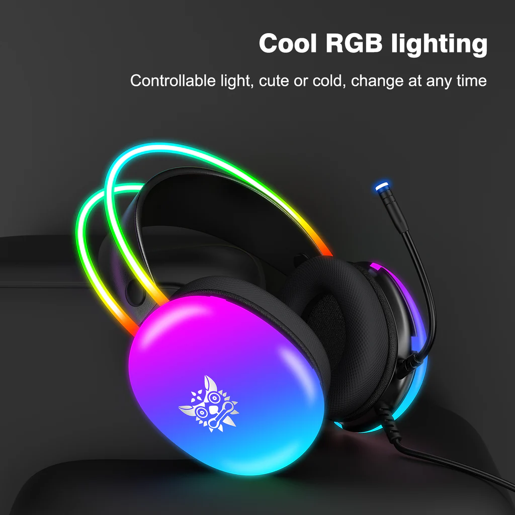 سماعة الألعاب السلكية ONIKUMA X25 مع إضاءة RGB، ومنفذ USB ومنفذ 3.5 مم، وكابل بطول 2 متر - أسود