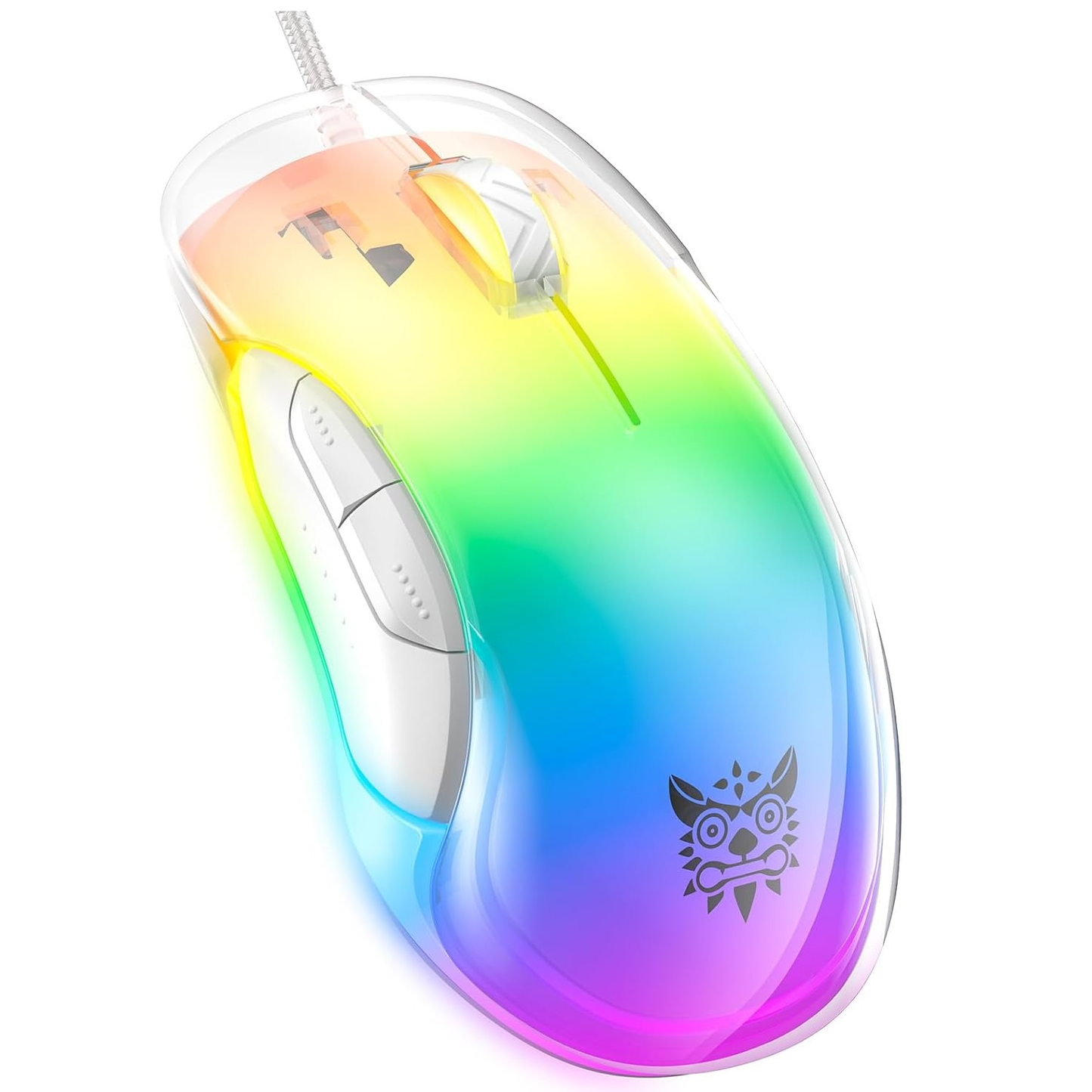 ماوس الألعاب السلكي ONIKUMA CW925 بإضاءة RGB، بدقة 12800 نقطة في البوصة، و7 أزرار، ووصلة USB، وكابل بطول 1.5 متر - أبيض