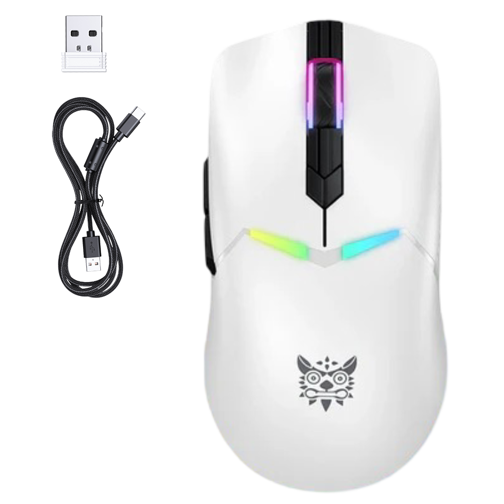 ONIKUMA CW928 Tri-Mode Wireless Gaming Mouse, RGB Lighting, 12000 DPI, 7 Buttons, and USB Receiver – White