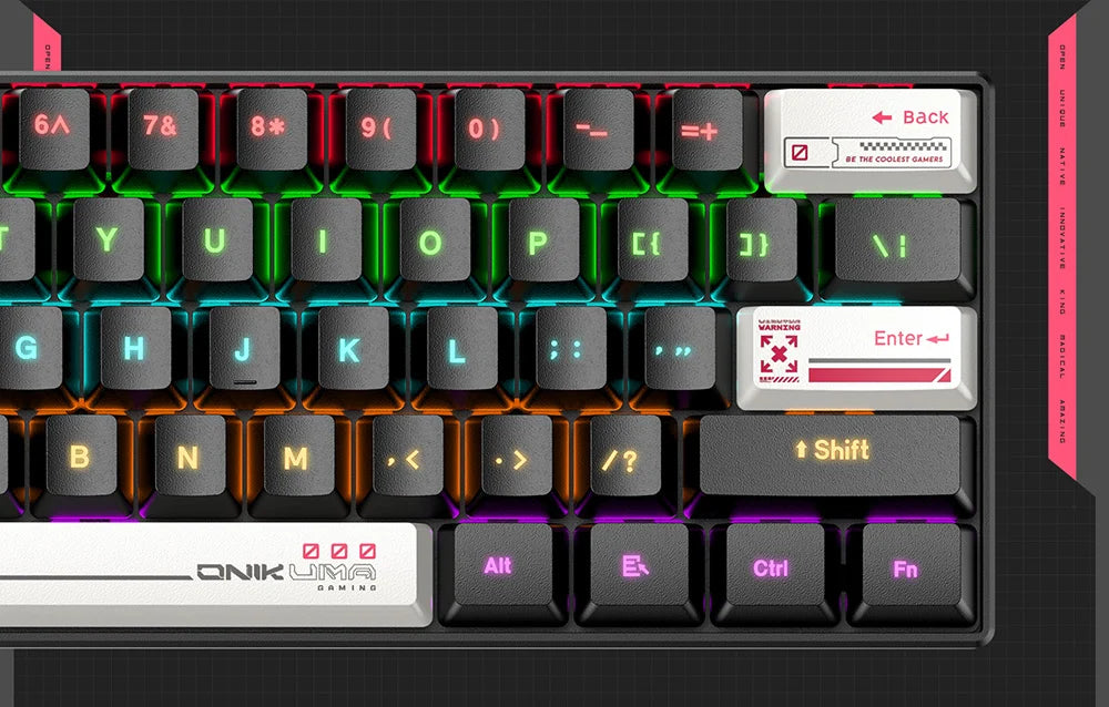 لوحة مفاتيح الألعاب الميكانيكية السلكية ONIKUMA G55 بمفاتيح بنية اللون، وإضاءة خلفية RGB، و61 مفتاحًا، وكابل بطول 1.8 متر - أحمر وأسود