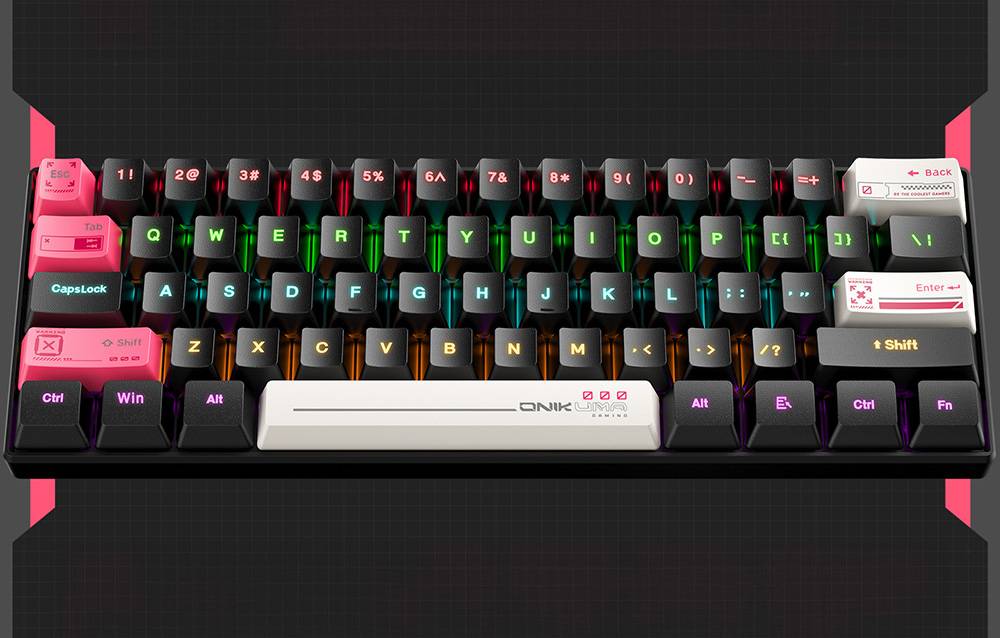لوحة مفاتيح الألعاب الميكانيكية السلكية ONIKUMA G55 بمفاتيح بنية اللون، وإضاءة خلفية RGB، و61 مفتاحًا، وكابل بطول 1.8 متر - أحمر وأسود