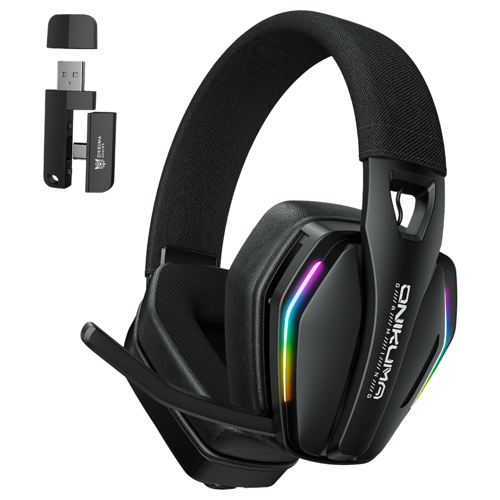 ONIKUMA GT826 Tri-Mode Gaming Headset with 2.4G, Bluetooth, Wired Connection, RGB Lighting, ANC, Digital Display, and 20-Hour Battery – Black
