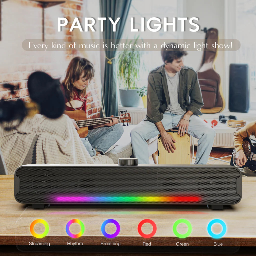 مكبر صوت محمول للألعاب Onikuma L16 ثنائي الوضع مزود ببلوتوث وUSB RGB وإضاءة - أسود