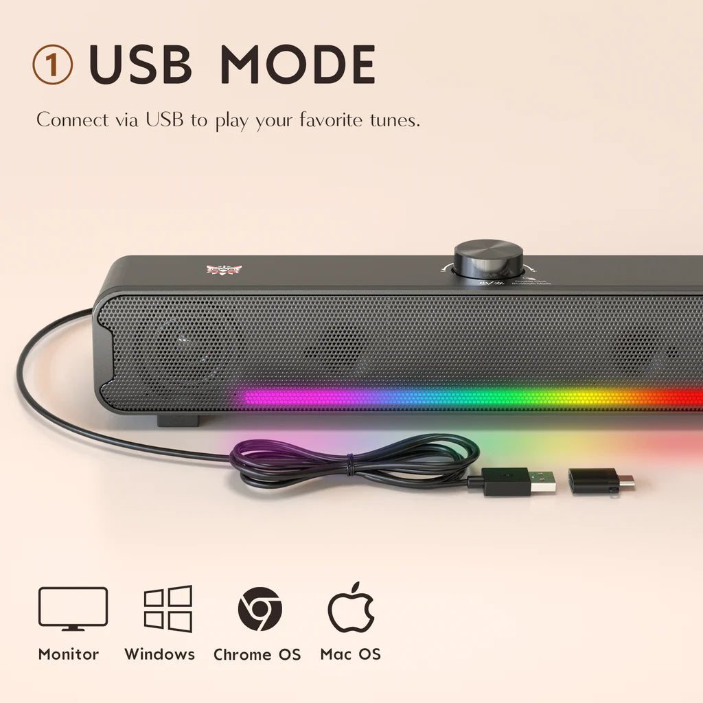 مكبر صوت محمول للألعاب Onikuma L16 ثنائي الوضع مزود ببلوتوث وUSB RGB وإضاءة - أسود