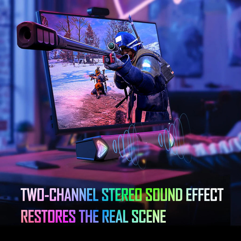 مكبر صوت ألعاب سلكي Onikuma L1 مزود بتقنية البلوتوث 5.3 وUSB RGB Light Soundbar محمول - أسود