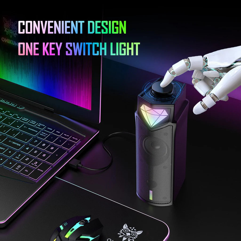مكبر صوت ألعاب سلكي Onikuma L1 مزود بتقنية البلوتوث 5.3 وUSB RGB Light Soundbar محمول - أسود