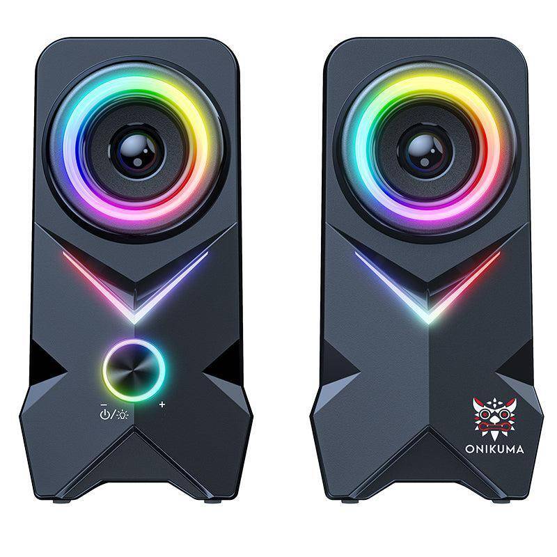 مكبر صوت سلكي للألعاب Onikuma L2 بمنفذ USB ومنفذ 3.5 مم وإضاءة RGB وصوت كامل النطاق 2.5 بوصة وكابل بطول 1.5 متر - أسود