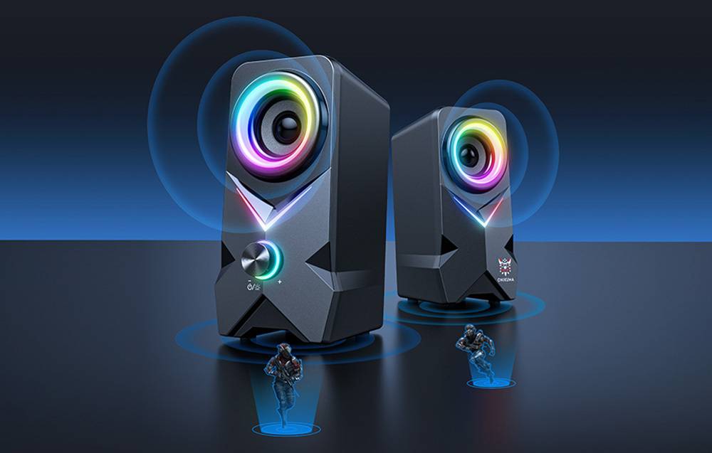 مكبر صوت سلكي للألعاب Onikuma L2 بمنفذ USB ومنفذ 3.5 مم وإضاءة RGB وصوت كامل النطاق 2.5 بوصة وكابل بطول 1.5 متر - أسود
