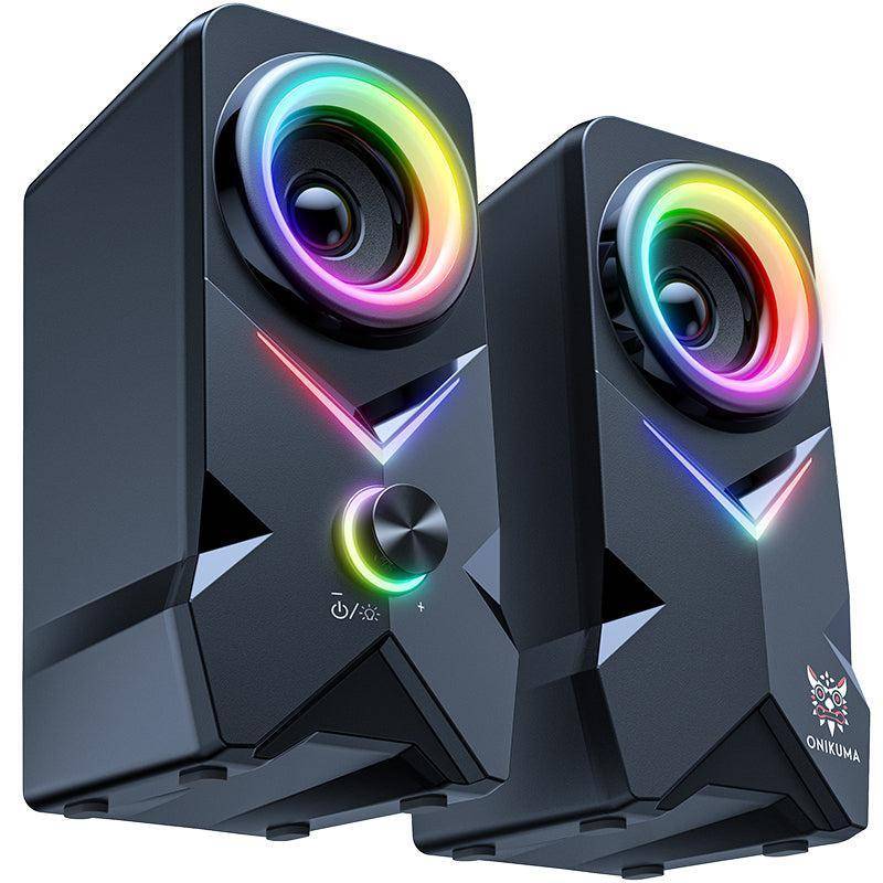 مكبر صوت سلكي للألعاب Onikuma L2 بمنفذ USB ومنفذ 3.5 مم وإضاءة RGB وصوت كامل النطاق 2.5 بوصة وكابل بطول 1.5 متر - أسود