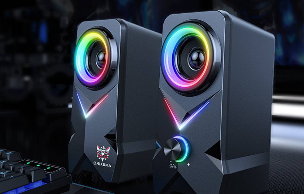 مكبر صوت سلكي للألعاب Onikuma L2 بمنفذ USB ومنفذ 3.5 مم وإضاءة RGB وصوت كامل النطاق 2.5 بوصة وكابل بطول 1.5 متر - أسود