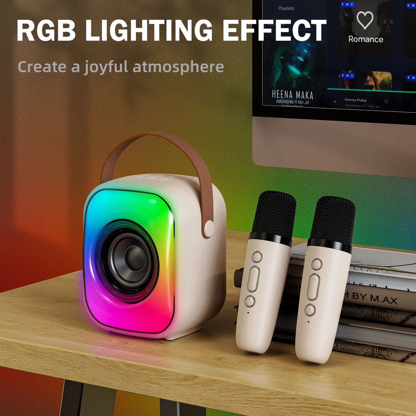 مكبر صوت لاسلكي Onikuma L7 مزود ببلوتوث 5.3 وإضاءة RGB مع ميكروفون وبطارية تدوم 5 ساعات - بيج