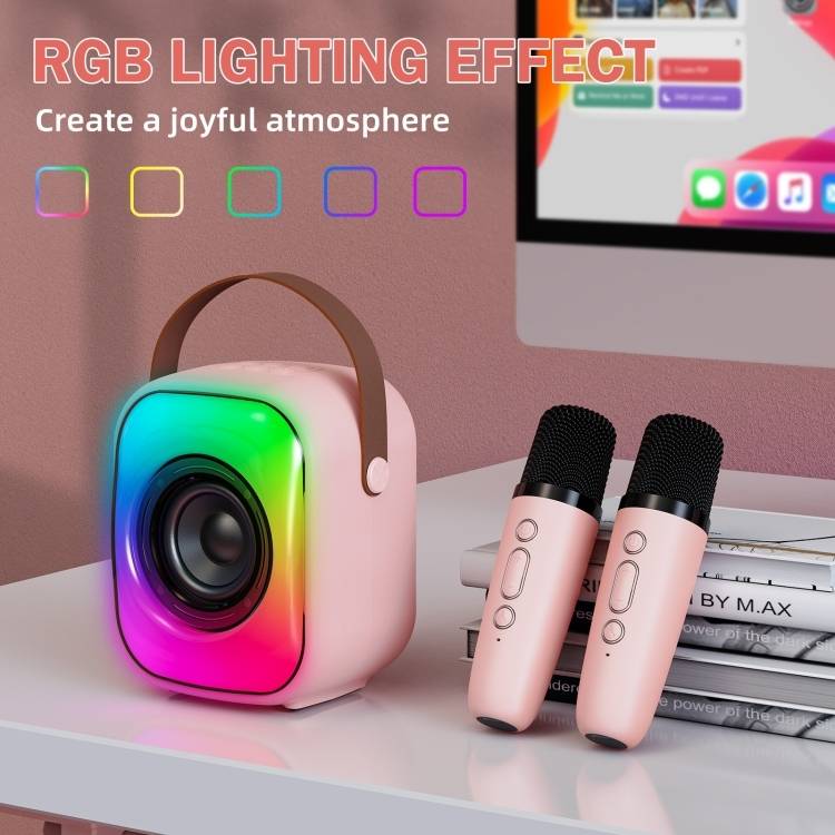 مكبر صوت لاسلكي Onikuma L7 مزود بإضاءة RGB وبلوتوث 5.3 وميكروفون وبطارية تدوم 5 ساعات - وردي