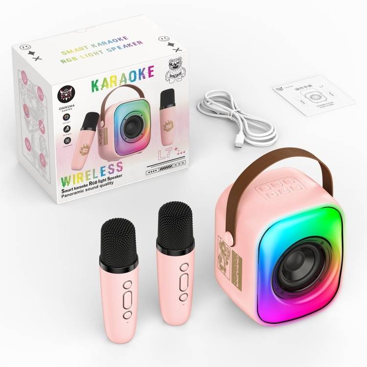 مكبر صوت لاسلكي Onikuma L7 مزود بإضاءة RGB وبلوتوث 5.3 وميكروفون وبطارية تدوم 5 ساعات - وردي