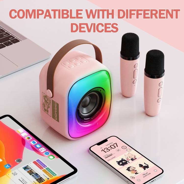 مكبر صوت لاسلكي Onikuma L7 مزود بإضاءة RGB وبلوتوث 5.3 وميكروفون وبطارية تدوم 5 ساعات - وردي