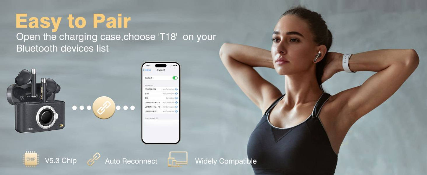 سماعات أذن لاسلكية للألعاب Onikuma T18، بلوتوث 5.3، عزل الضوضاء، ترجمة فورية، شحن من النوع C، بطارية تدوم 8 ساعات - بيج