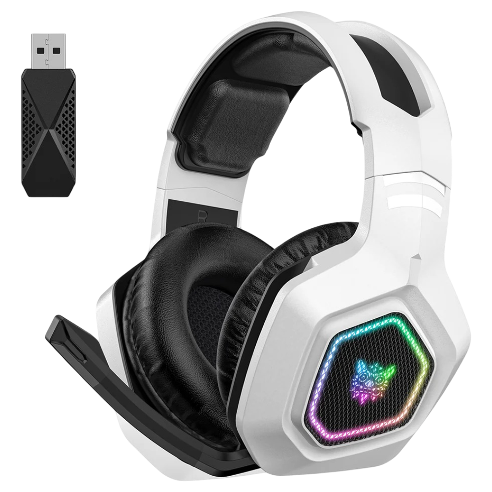 ONIKUMA B100 Tri-Mode Wireless Gaming Headset with 2.4G and Bluetooth 5.3, RGB Lighting, and 18-Hour Battery – White