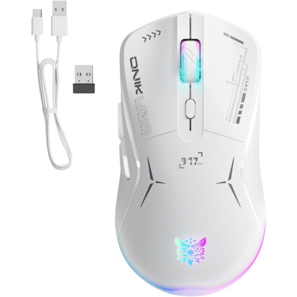 ONIKUMA CW917 Dual-Mode Gaming Mouse with RGB Lighting, 4800 DPI, and 2.4G + USB Connection – White