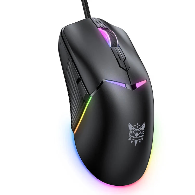 ماوس الألعاب السلكي Onikuma CW929، اتصال USB، 6400 نقطة في البوصة، إضاءة RGB، كابل 1.6 متر - أسود