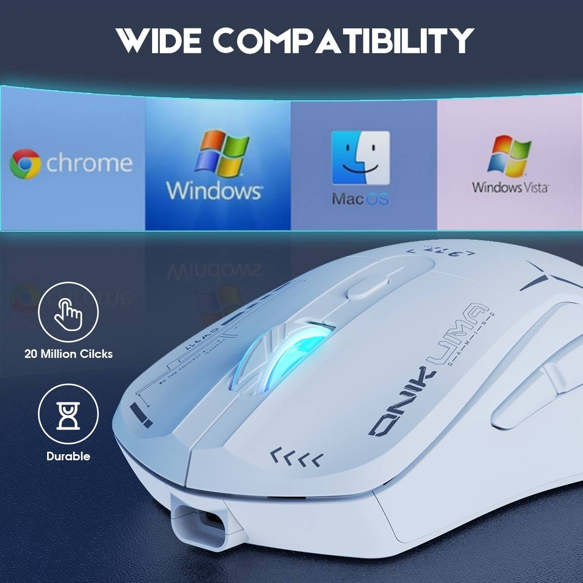 ONIKUMA CW917 Dual-Mode Gaming Mouse with RGB Lighting, 4800 DPI, and 2.4G + USB Connection – White