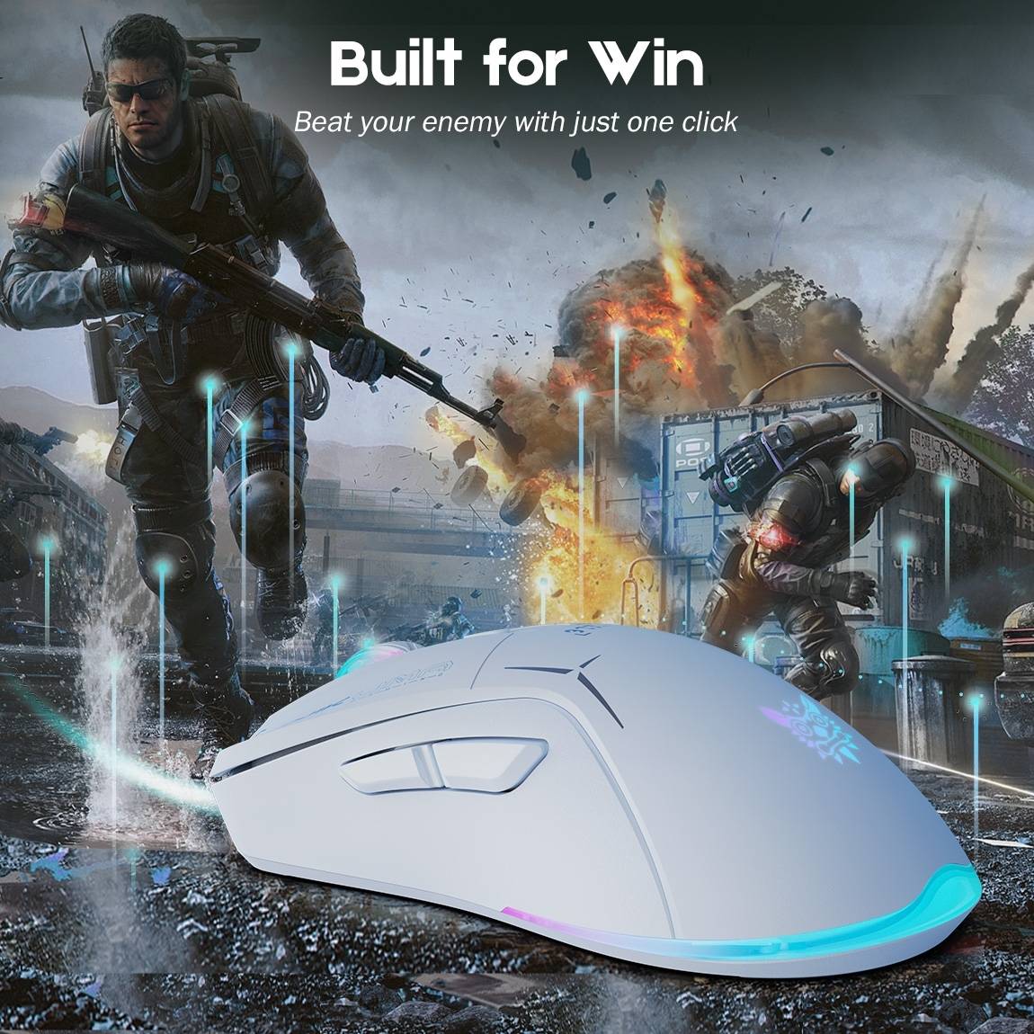 ONIKUMA CW917 Dual-Mode Gaming Mouse with RGB Lighting, 4800 DPI, and 2.4G + USB Connection – White