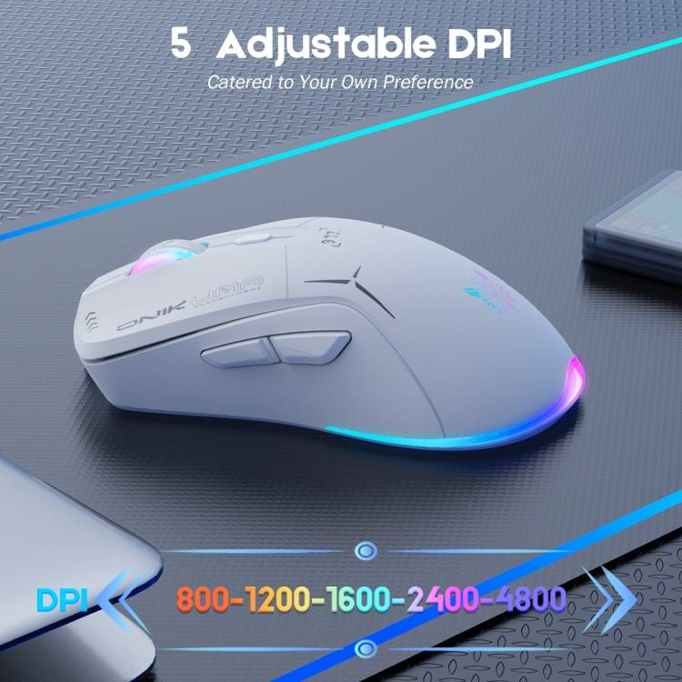 ONIKUMA CW917 Dual-Mode Gaming Mouse with RGB Lighting, 4800 DPI, and 2.4G + USB Connection – White