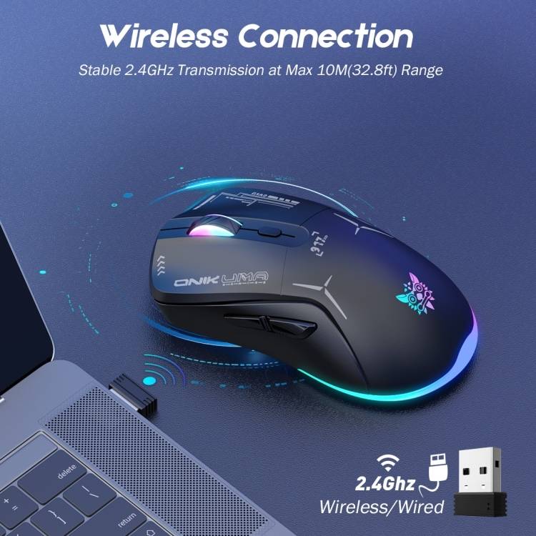 ماوس الألعاب ثنائي الوضع ONIKUMA CW917 مع إضاءة RGB، 4800 نقطة في البوصة، واتصال 2.4 جيجا بايت + USB - أسود