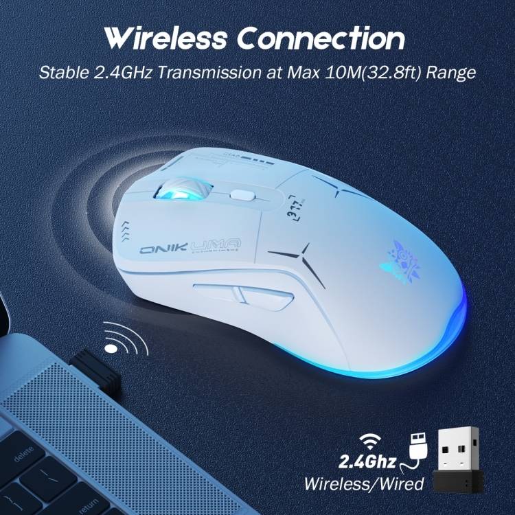 ONIKUMA CW917 Dual-Mode Gaming Mouse with RGB Lighting, 4800 DPI, and 2.4G + USB Connection – White