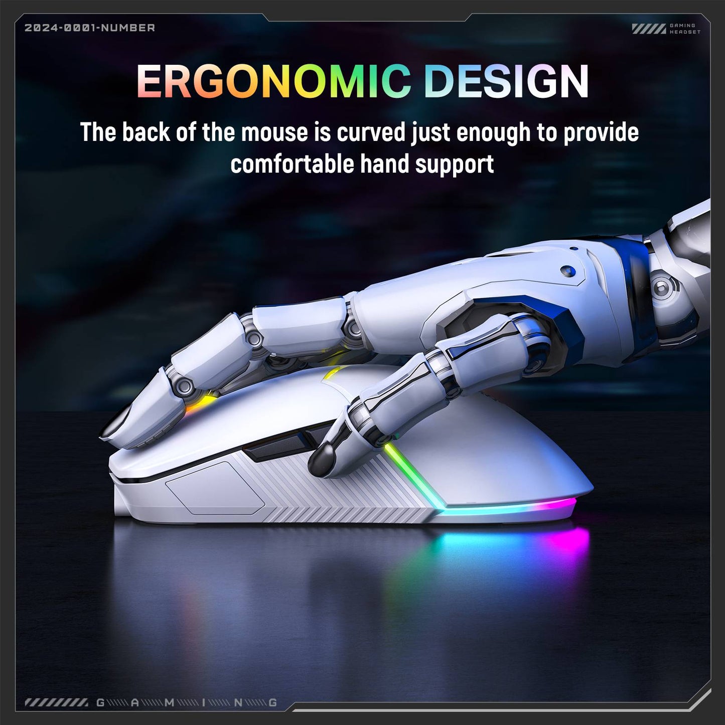ماوس الألعاب اللاسلكي ثلاثي الأوضاع ONIKUMA CW928، إضاءة RGB، 12000 نقطة في البوصة، 7 أزرار، وجهاز استقبال USB - أبيض