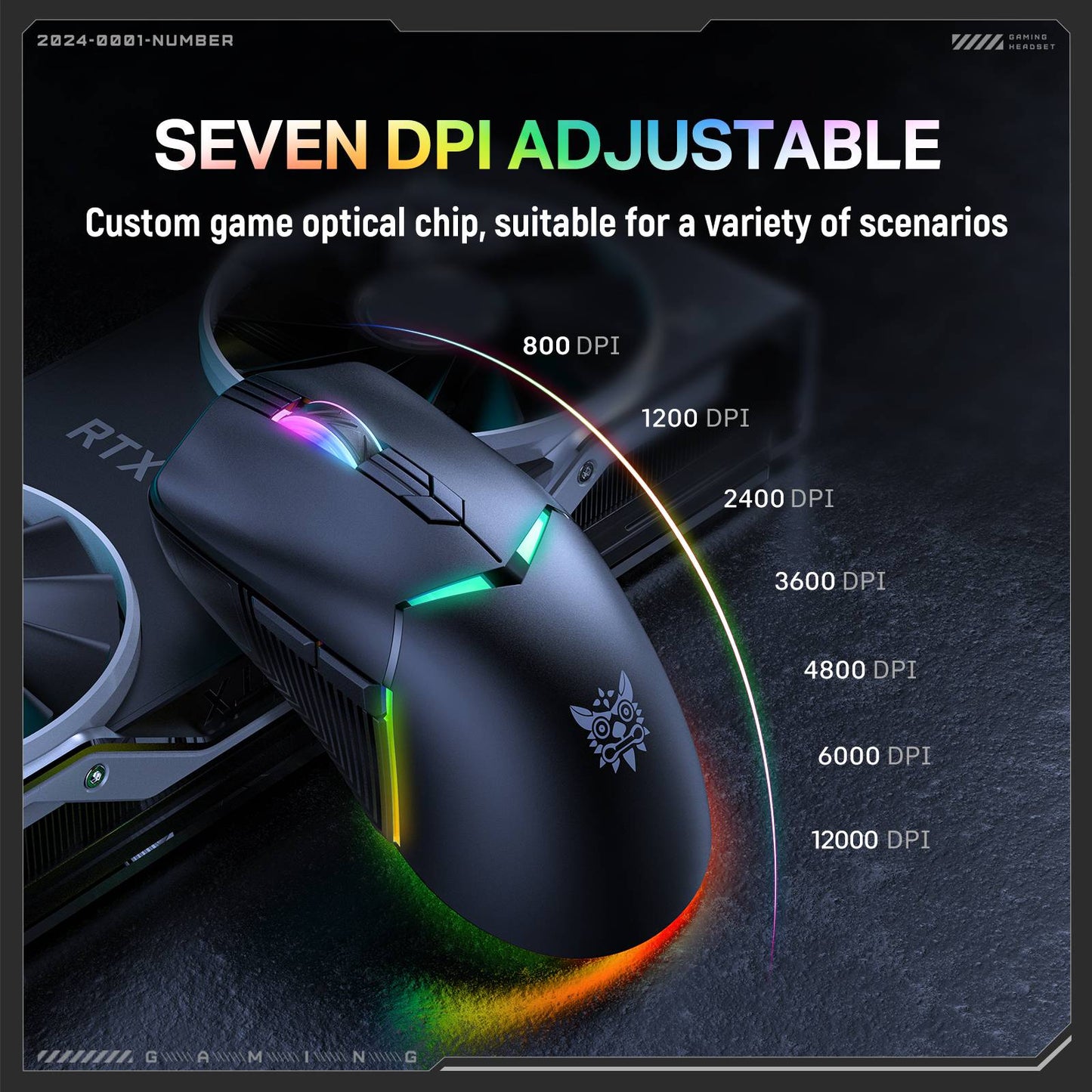 ماوس الألعاب اللاسلكي ثلاثي الأوضاع ONIKUMA CW928، إضاءة RGB، 12000 نقطة في البوصة، 7 أزرار، وجهاز استقبال USB - أسود