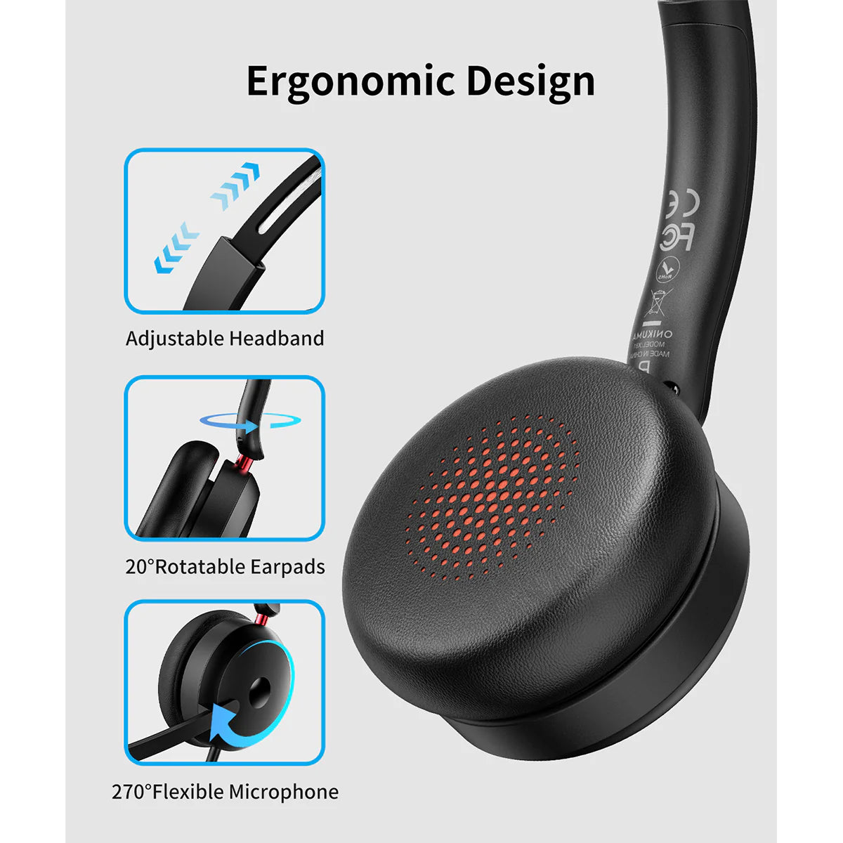 سماعة الألعاب السلكية Onikuma X81 مع منفذ AUX / USB-A / USB-C مقاس 3.5 مم، وميكروفون عازل للضوضاء - أسود